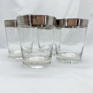 Vintage MCM Silver Rim Mad Men Style Low Ball Juice Glasses Set of 4